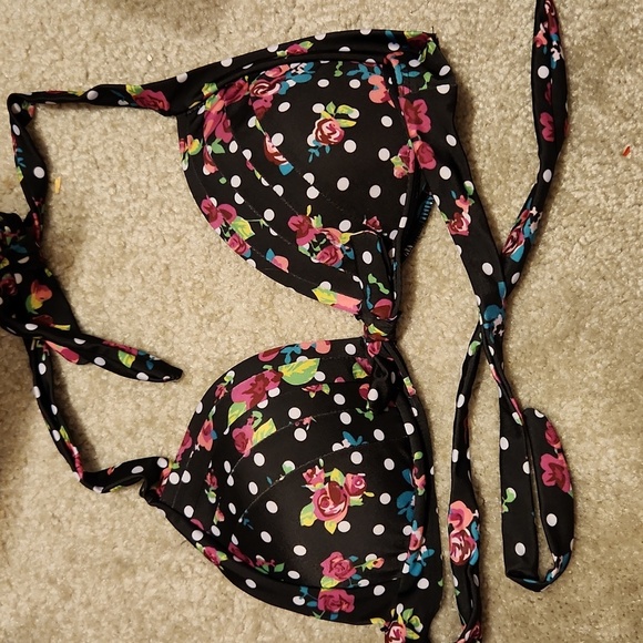 Swimsuit Bikini Polka Dot Triangle Floral Size L Womens Pad Triangle Roses - Picture 1 of 8